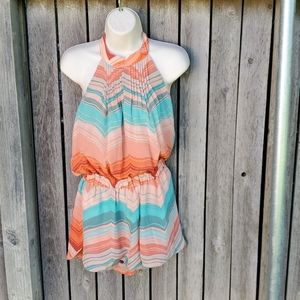 Orange & Aqua Chevron Vacation Emily Silk Romper